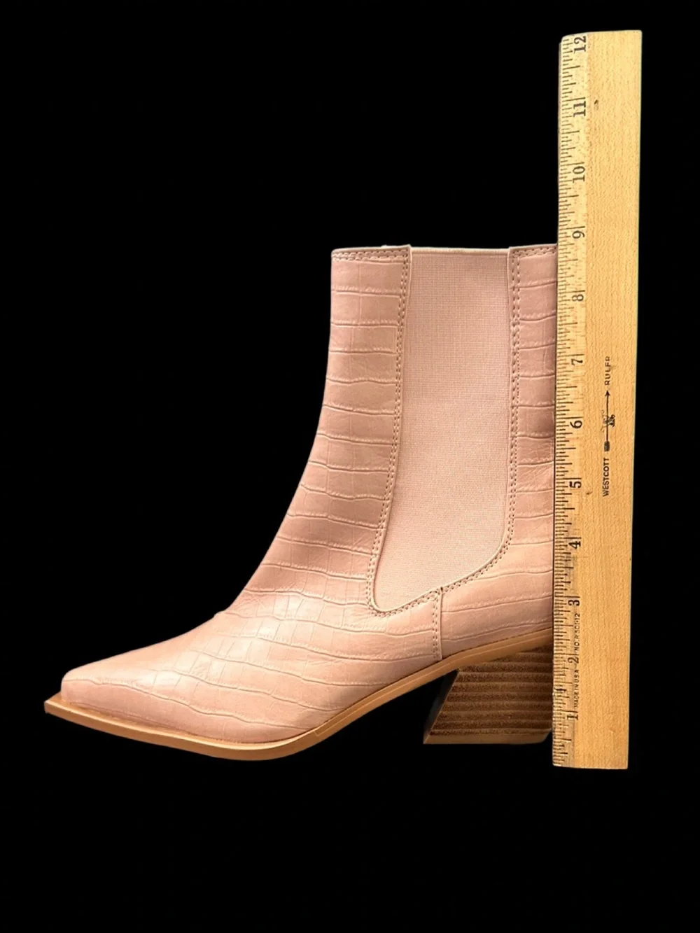 Bilini Croc-Embossed Western Ankle Boots – Size 10 Nude/Blush